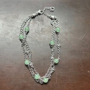 Judith Ripka Sterling Silver Jade Three Row Chain Necklace
